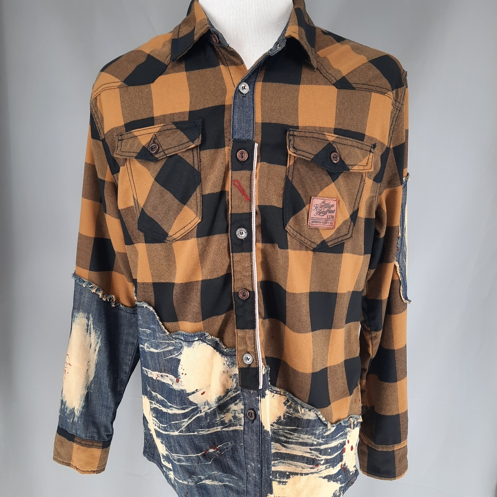 Heritage American 1776 Plaid Flannel Shirt Men's XL Grunge Denim Distillery